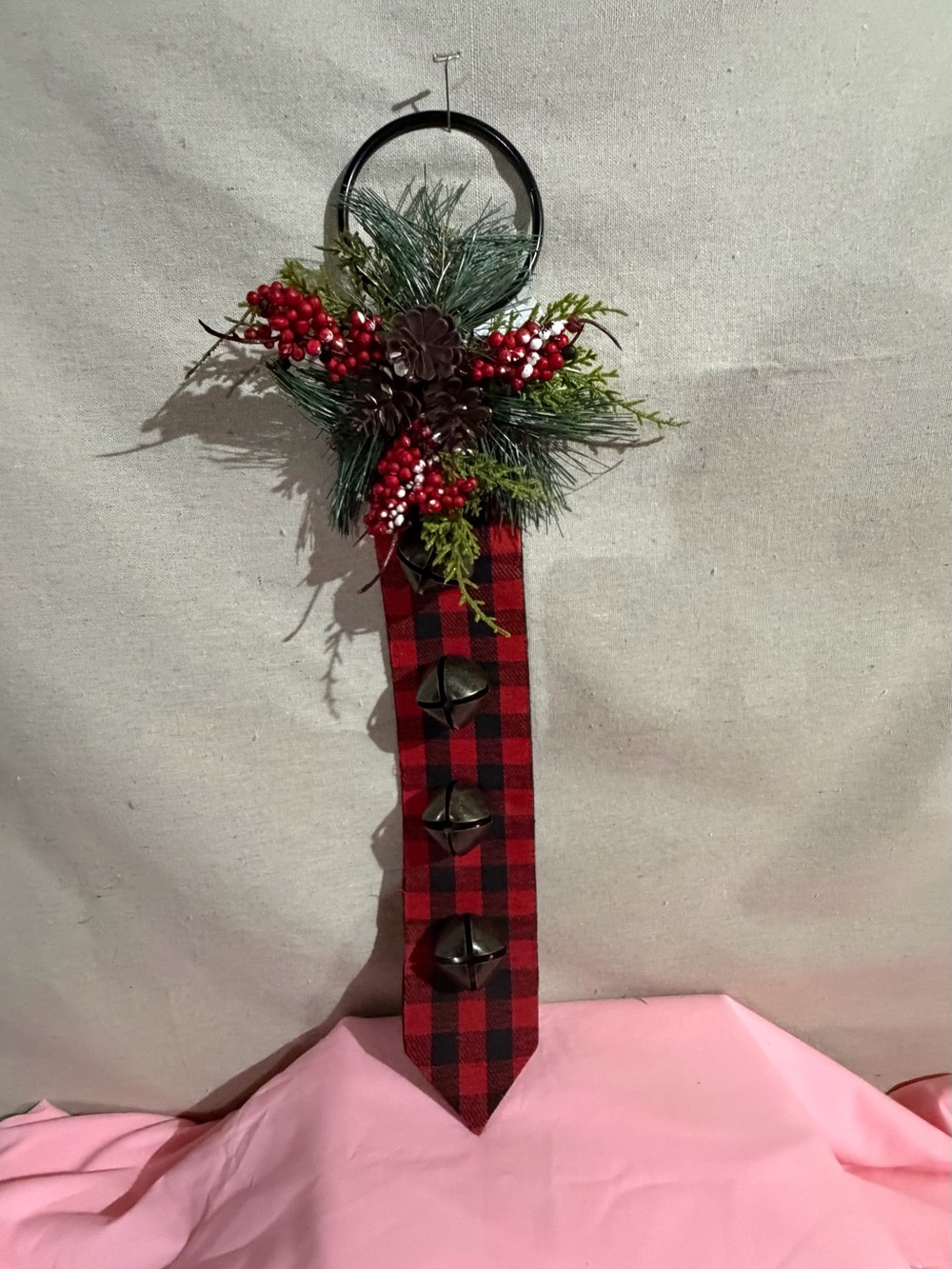 Buffalo Plaid Red Berry Bell Door Hanger
